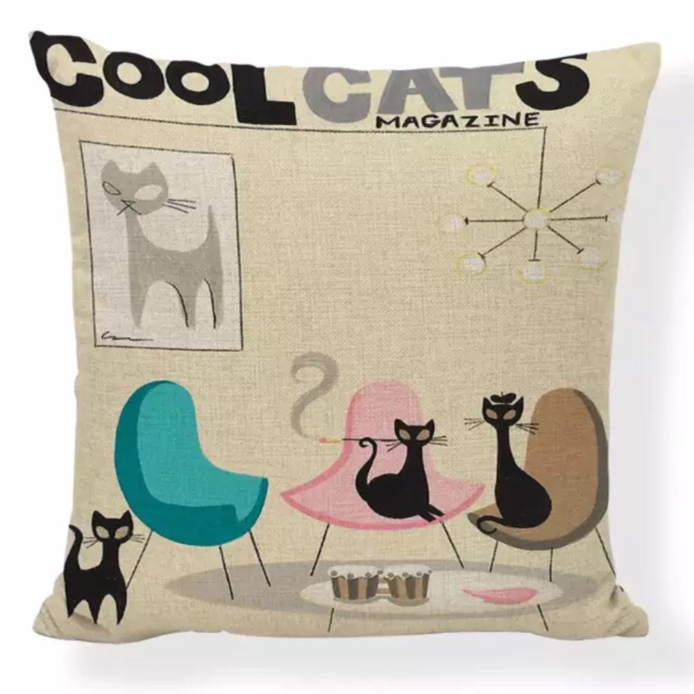 Mid Century Mod CAT PILLOW COVER